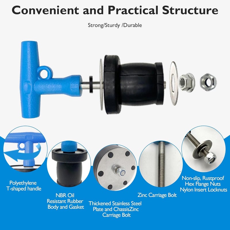 BOPOREAE Mechanical Test, Seal, Cleanout Pipe Plug, 2-5/8 to 3-1/8 in Expandable Rubber Plug Sewer Cleanout Cap Cover for DWV Testing, SSteel Boat Handle Drain Plug with Galvanized Screw and Nut - Image 5